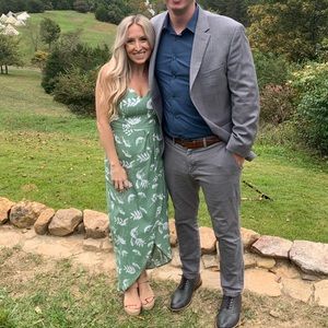 Green and white high low dress